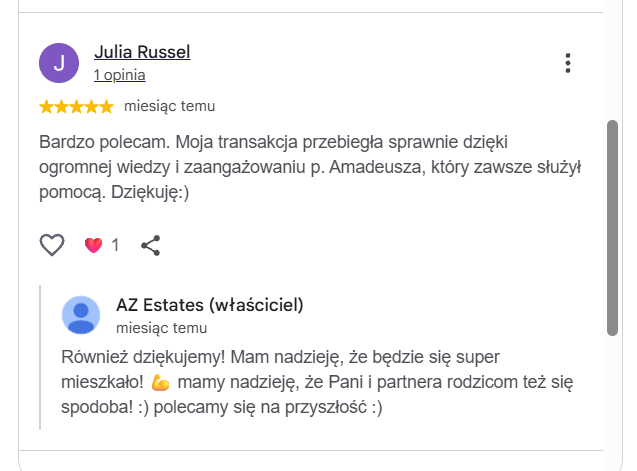 Oryginalny zrzut opinii Julii Russel z Google